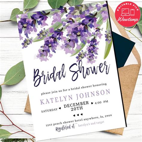 Purple Floral Watercolor Bridal Shower Invitation Wowtemp