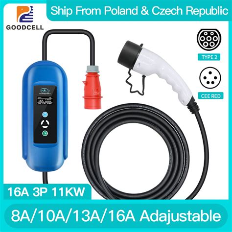 Portable Ev Charger Type 2 IEC62196 11kw 16A 3P Evse Wallbox Electric