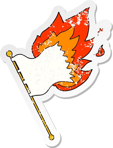 distressed sticker of a cartoon burning flag 10347149 Vector Art at ...