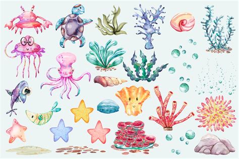 Watercolor Mermaids Clipart Set Design Cuts