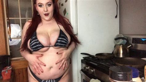 Busty Big Belly Feedee Cooks And Stuffs In Tiny Bikini Bambixxlynn