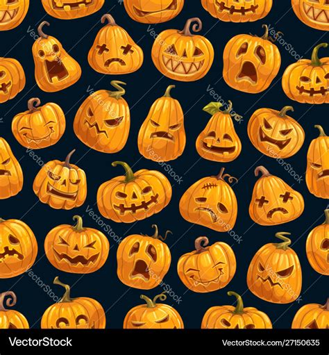 Pumpkin Lanterns Halloween Seamless Pattern Vector Image