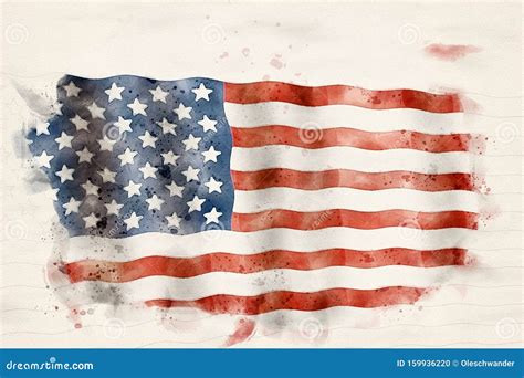 American USA Waving Flag in Watercolor Painting. Stock Illustration ...