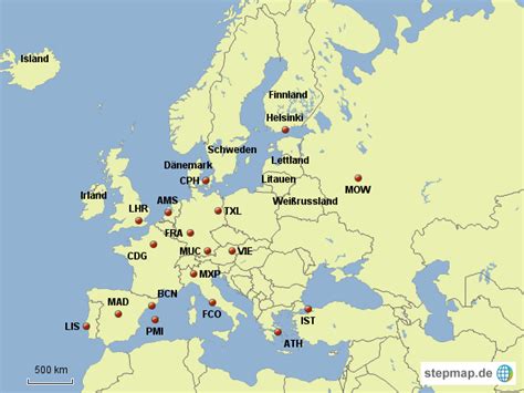 StepMap Flughäfen Europa neu Landkarte für Deutschland