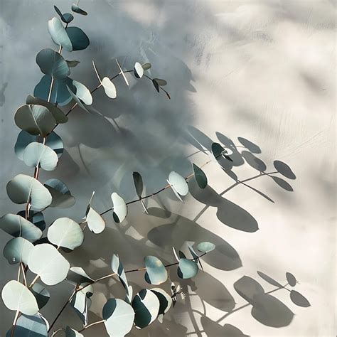 Eucalyptus Leaves And Shadows On Grey Background Premium AI Generated