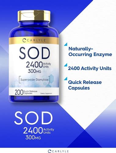 Sod Superóxido Dismutasa 300 Mg 200 Cápsulas Hecho En Usa Envío Gratis