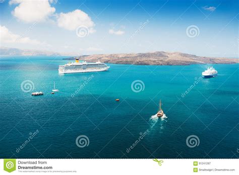 Cruise Ship At The Sea Near The Greek Islands Stock Image Image Of