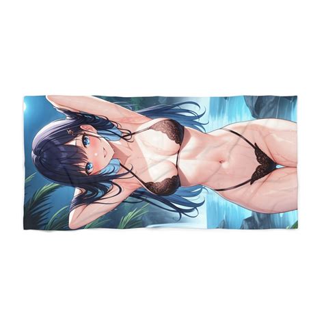 Anime Girl Beach Bath Towel Night Swim Original Art Manga Hot Sexy Blue