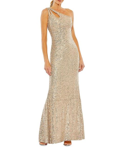 Mac Duggal Ieena One Shoulder Sheath Gown In Natural Lyst