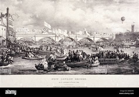 London Bridge (new), London, 1831. Artist: Charles Etienne Pierre Motte ...