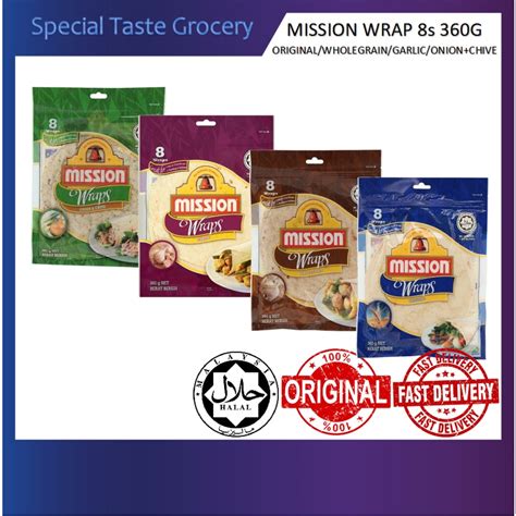 Free Shipping Mission Wraps 8s 360G Original Wholegrain Garlic Onion