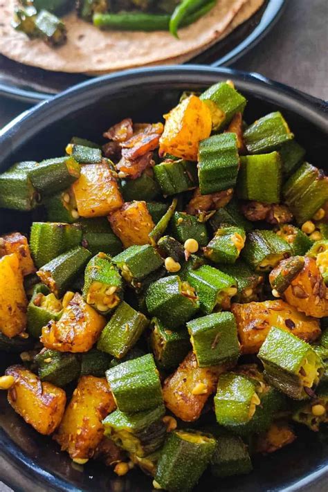 Aloo Bhindi Indian Style Stir Fried Okra With Potatoes Recipe Okra Recipes Aloo Recipes