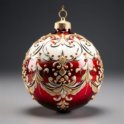 Premium AI Image A Red And Gold Christmas Ornament On A Gray Surface