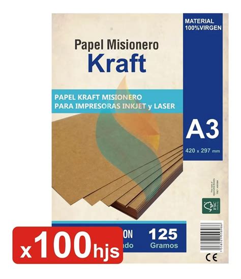 Papel Kraft A3 Misionero Madera 125 Gramos Resma 100 Hojas Mebuscar