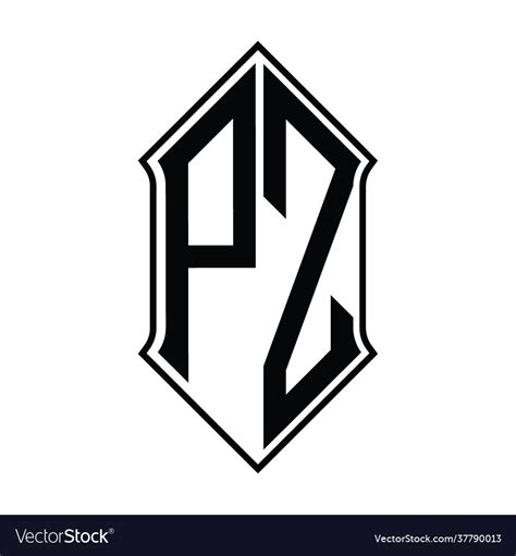 Pz Logo Monogram With Shieldshape And Outline Vector Image