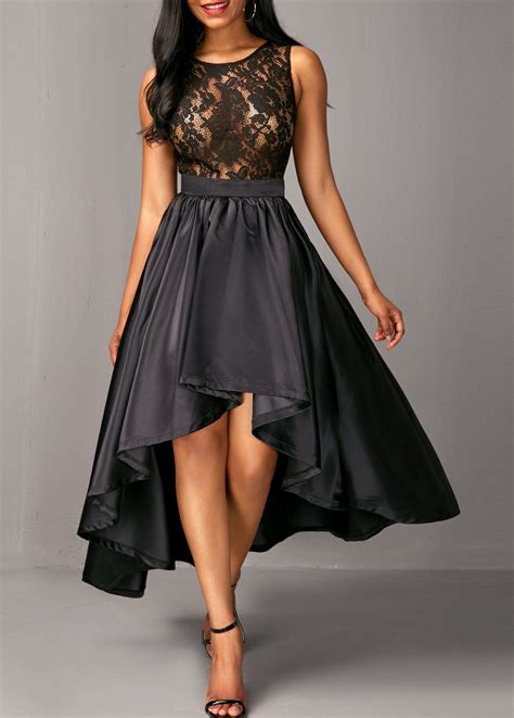 Lace Bodice Sleeveless Black High Low Dress On Sale Only US 31 58 Now