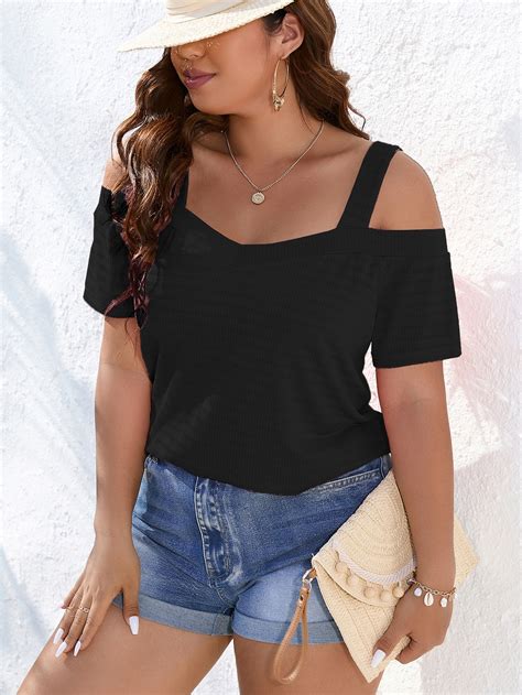 Shein Lune Plus Cold Shoulder Solid Tee For Sale Australia New