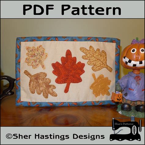 Pdf Pattern For Fall Leaves Mug Rug Autumn Mug Rug Pattern Leaf Mini Quilt Pattern Fall Mug