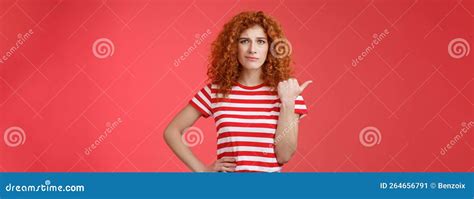 Girl Not Sure Best Choice Doubtful Redhead Curly Woman Look Suspicious