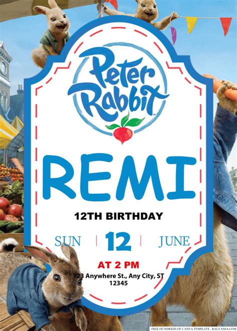 Easily Edit PDF Invitation Peter Rabbit Birthday Invitation