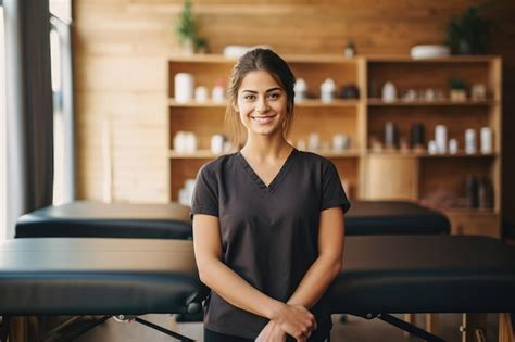 Premium Photo Portrait Of Smiling Female Masseur Standing With Arms