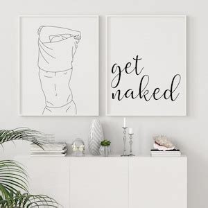 Get Naked Wall Art Poster Set Of 2 Get Naked Sign Print One Line Art