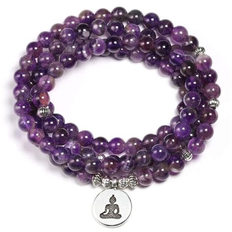 Mala En Am Thyste Perles De Cristal Violet O Karma