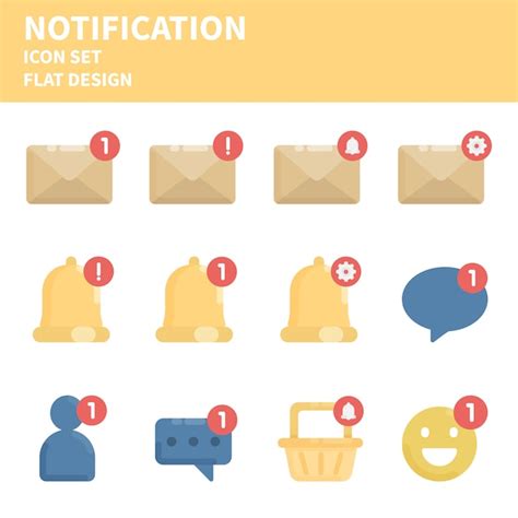 Premium Vector Notification Flat Icon Set