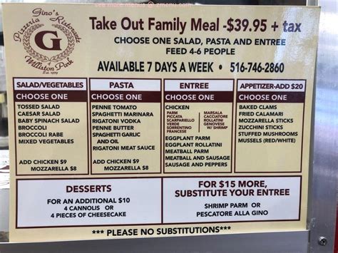 Menu at Gino's pizzeria, Williston Park