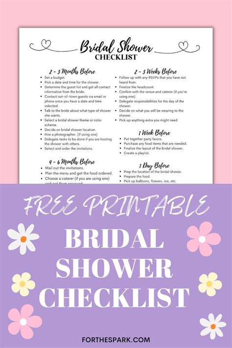 Free Printable Bridal Shower Checklist Bridal Shower Checklist Bridal Shower Bridal Shower Party