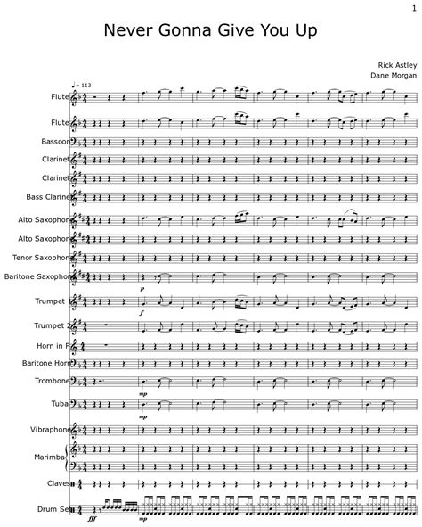 Never Gonna Give You Up Sheet Music For Flute Bassoon Clarinet