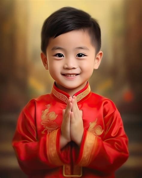 Premium Photo | Portrait of Chinese kid boy with congratulation gesture Happy Chinese new year