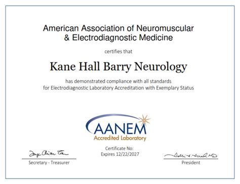 Aanem Laboratory Accreditation With Exemplary Status Kane Hall Barry