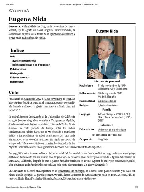 Eugene Nida - Wikipedia, La Enciclopedia Libre | PDF | Interpretación ...