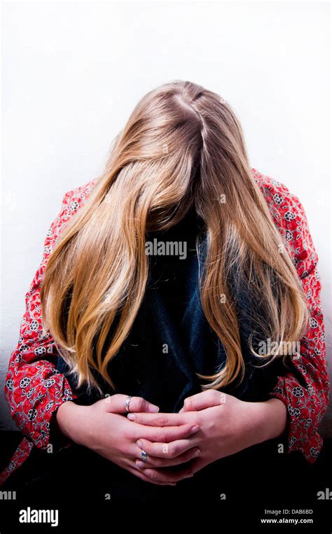 Blond Girl Afraid Stock Photo Alamy