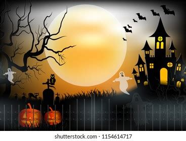 Halloween Night Background Pumpkin Haunted House Stock Vector Royalty