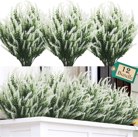 12 Bundles Artificial Lavender Flowers Outdoor UV Resistant Fake