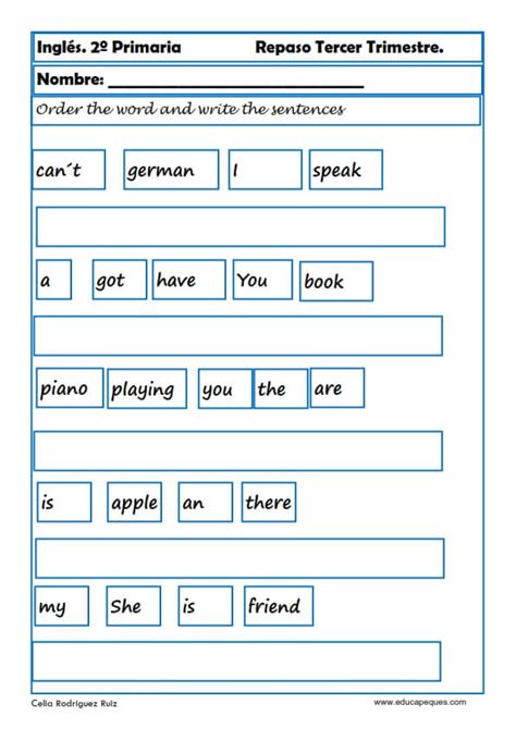 Inglés Segundo Primaria Ejercicios Educapeques