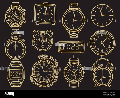 Reloj De Pulsera Dorado Dibujado A Mano Relojes De Bocetos De Fideos Relojes De Alarma Y Reloj