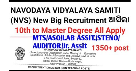 Odisha Navodaya Vidyalaya Samiti Nvs Recruitment Apply Now