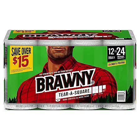 Brawny Tear-A-Square Paper Towels, Quarter Size 2-ply Sheets (128 sheets/roll, 12 rolls) - Sam's ...