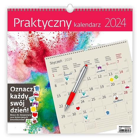 Kalendarz ścienny 2024 miesięczny Helma 365 Praktyczny z naklejkami