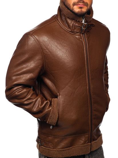 Chaqueta de cuero forrada con borrego para hombre marrón Bolf EX930 MARRÓN