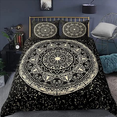 Hamsa Hand Bedding Set Boho Mandala Duvet Cover Set Black Gold Bohemia