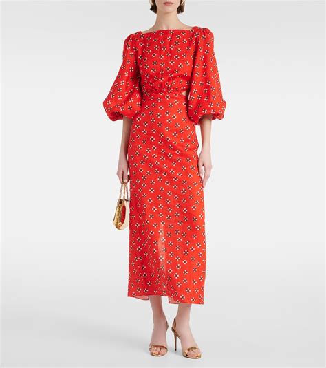 Printed Linen Midi Dress In Red Johanna Ortiz Mytheresa