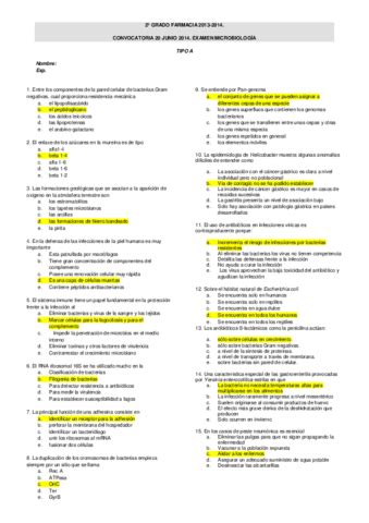 153780 Examen MICROBIOLOGÍA 2 FARMACIA TEST 2014 RESPUESTAS pdf