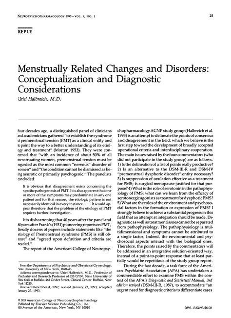 Pdf Menstrually Related Changes And Disorders Conceptualization And