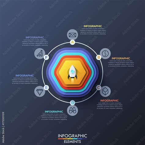 Modern Infographic Design Template With 6 Circular Elements Stock