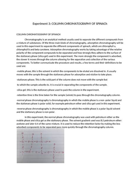 Column Chromatography Of Spinach Stu Experiment 3 Column Chromatography Of Spinach Column