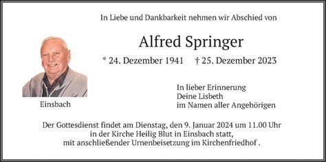 Traueranzeigen Von Alfred Springer Trauer Merkur De